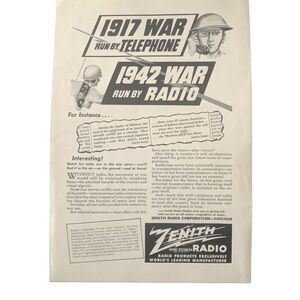 Vintage 1942 Zenith 1917 Run by Telephone Ad Advertisement